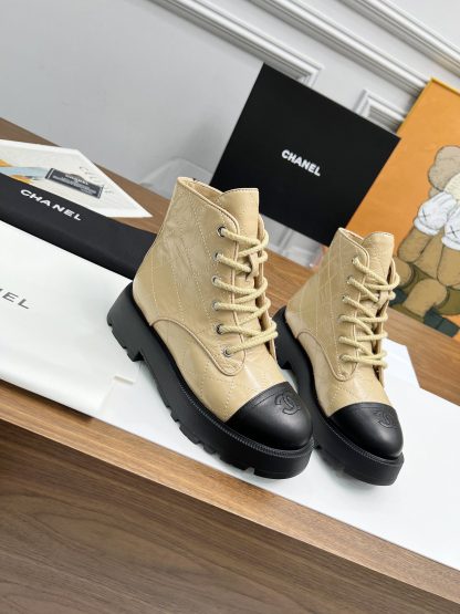 Chanel autumn and winter electric embroidery diamond apricot wear-resistant and non-slip Martin boots - Image 4