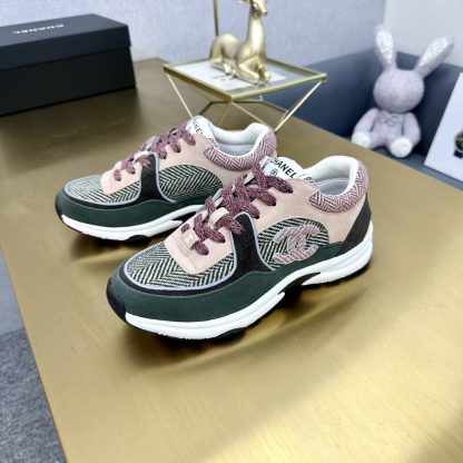 Chanel Classic Fashion Green and Pink Casual Sneakers - Image 5