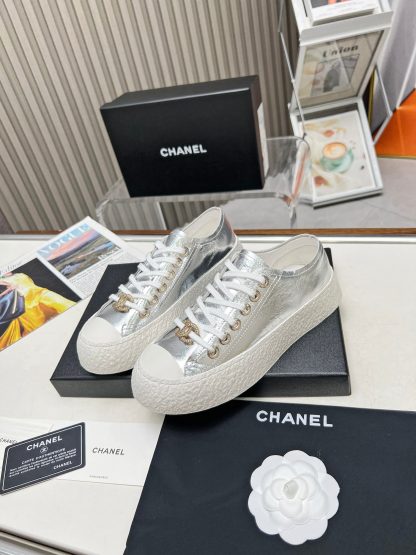 Chanel high-end custom silver classic comfortable casual shoes - Image 5