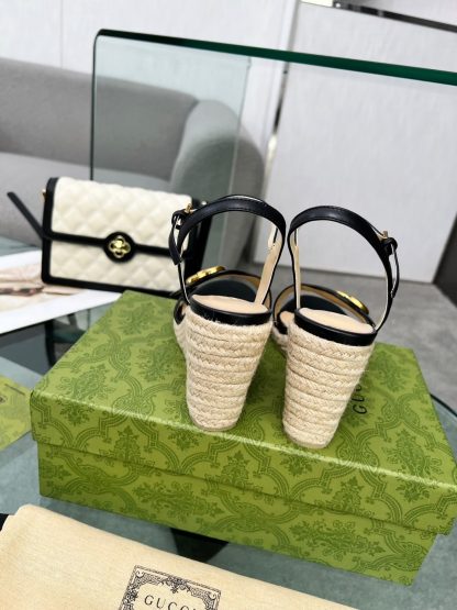 Gucci Straw Platform Sandals - Image 5