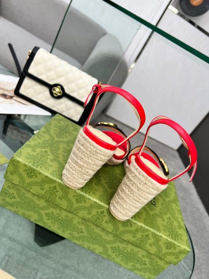 Gucci Straw Platform Sandals - Image 5