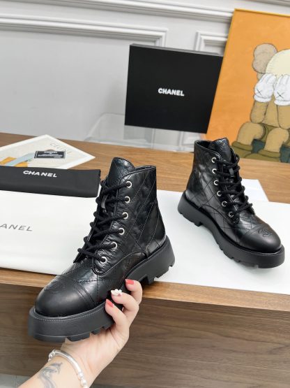 Chanel autumn and winter new black electric embroidery diamond shiny wrinkled leather Martin boots - Image 5