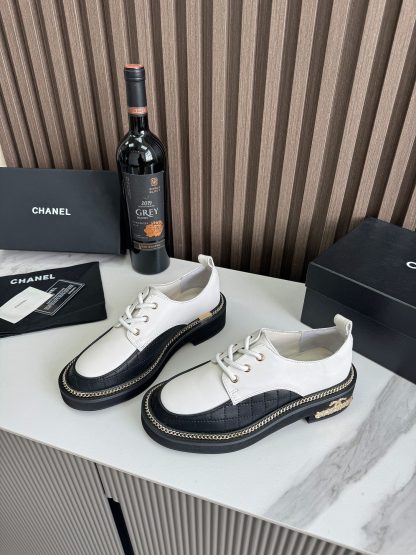 Chanel autumn and winter white and black fashionable simple leather loafers - Image 4