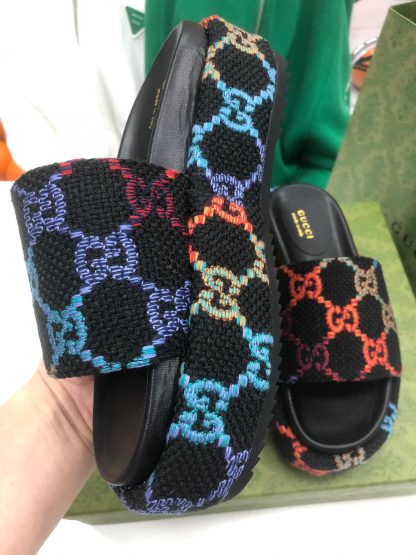 Gucci Multicolor Linen Women's Platform Slippers - Image 5