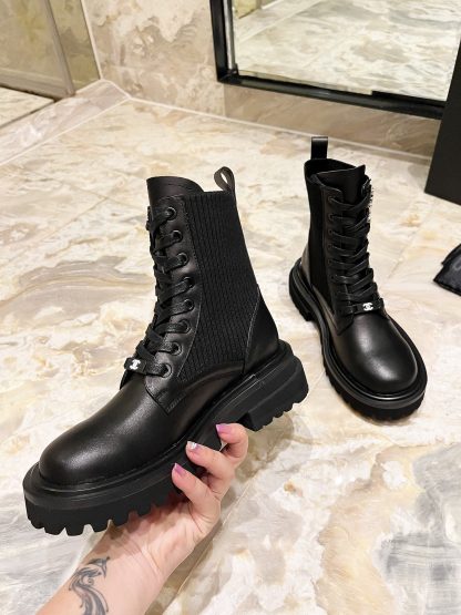 Chanel black matte autumn and winter new handsome fashion luxury letter knight Martin boots - Image 4