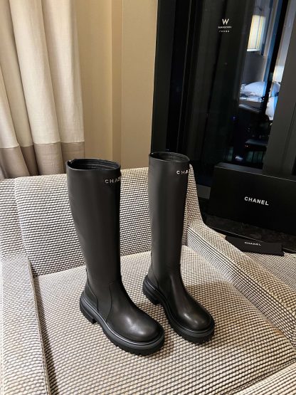 Chanel autumn and winter new handsome black personality stunning letter knight boots - Image 4