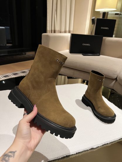 Chanel autumn and winter new green brown simple fashion boots - Image 5