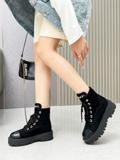 Chanel autumn and winter new black velvet electric show diamond style leather boots - Image 5