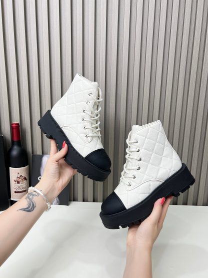 Chanel autumn and winter new white and black electric show diamond style leather boots - Image 5