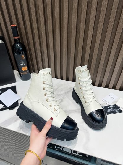 Chanel Beige Thick-soled Super Comfortable Motorcycle Boots - Image 5