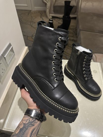 Chanel black matte autumn and winter high-end classic luxury leather ankle boots - Image 5