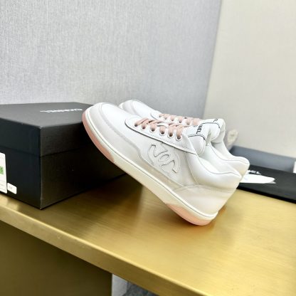 Chanel classic craft embroidery style white and pink mix and match casual sports shoes - Image 5