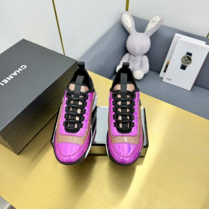 Chanel classic pink and purple mix and match fashion casual dad shoes for men and women - Image 5