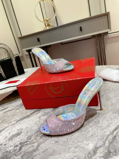 Christian Louboutin Vintage Peep-toe Crystal High Heels - Image 5