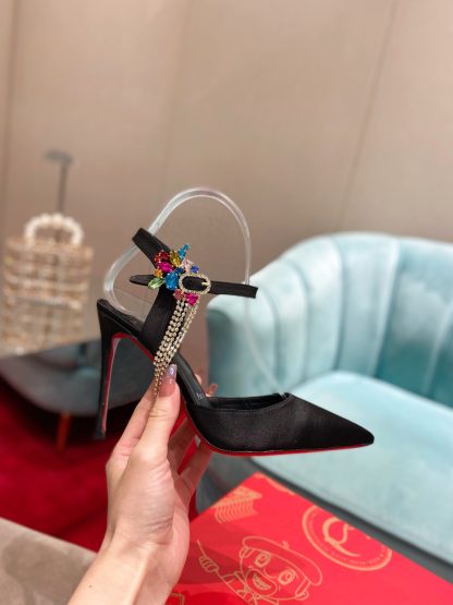 ChristianLouboutin black elegant colorful crystal high heels - Image 5