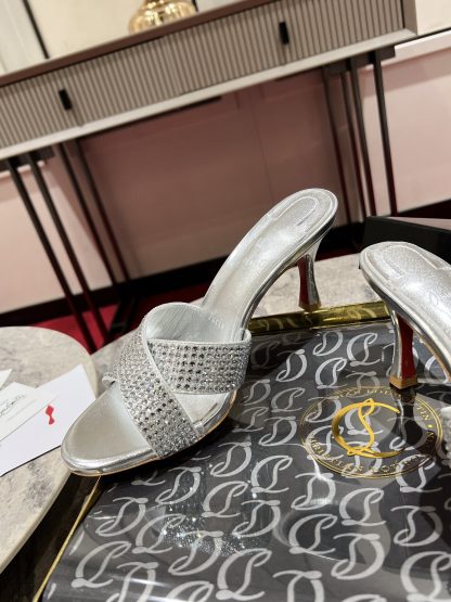 ChristianLouboutin cross strap fish mouth diamond sandals high heels - Image 5