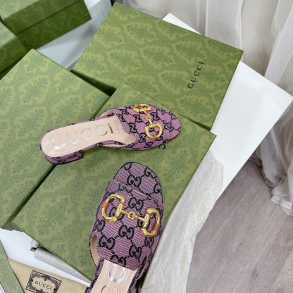 Gucci horsebit shallow design with square toe and three-dimensional square heel slippers - Image 5