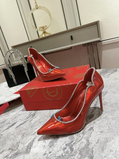 Christian Louboutin patent leather wave crystal chain high heels - Image 5