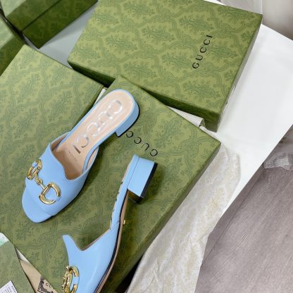 Gucci horsebit shallow design with square toe and three-dimensional square heel slippers - Image 6