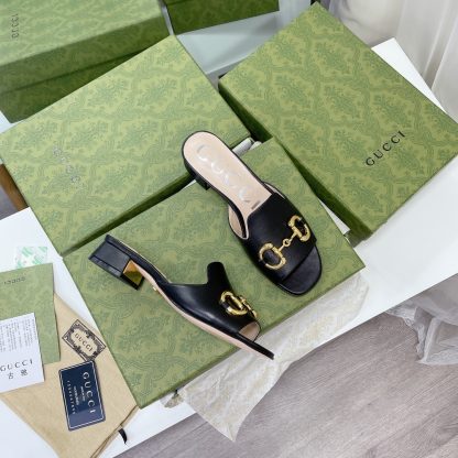 Gucci horsebit shallow design with square toe and three-dimensional square heel slippers - Image 6