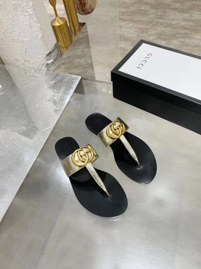 Gucci Double G buckle ribbon square toe flat slides - Image 6