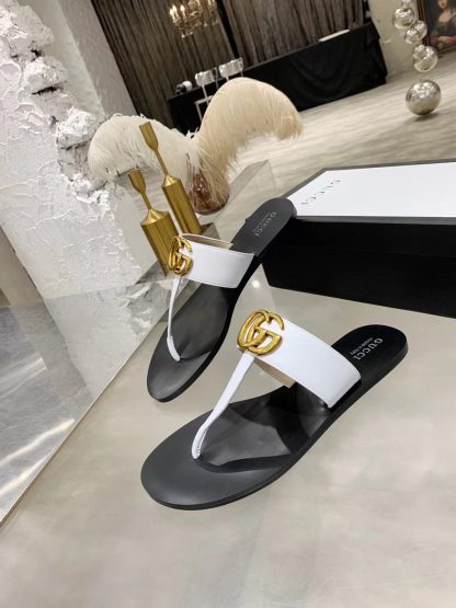Gucci Double G buckle ribbon square toe flat slides - Image 5