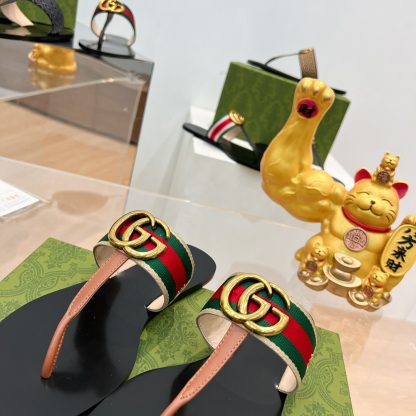 Gucci Double G buckle ribbon square toe flat slides - Image 5