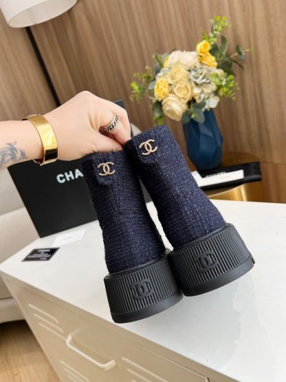 Chanel blue lace-up design non-slip wear-resistant boots - Image 3