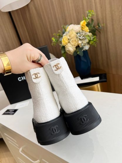 Chanel white lace-up design non-slip wear-resistant boots - Image 3