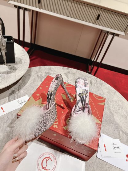 ChristianLouboutin Fish Mouth Fur Ball Sandals High Heels - Image 5