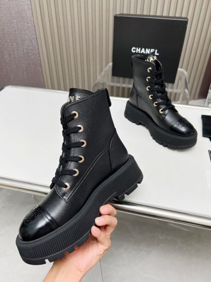 Chanel black strap design non-slip wear-resistant leather boots - Image 5