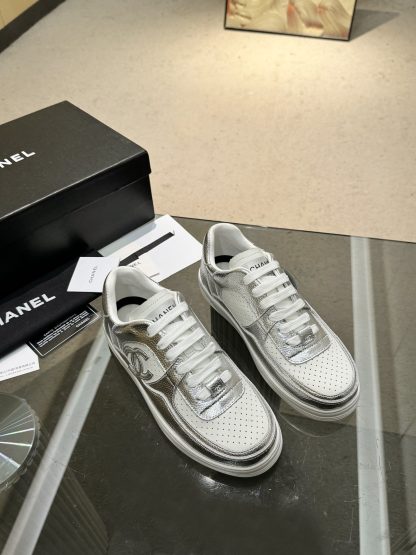Chanel classic design silver mix and match fashion casual sneakers - Image 3