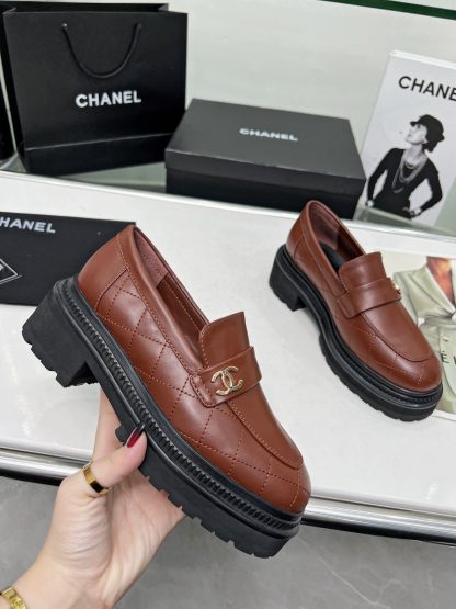 Chanel autumn and winter new brown versatile leather loafers - Image 5