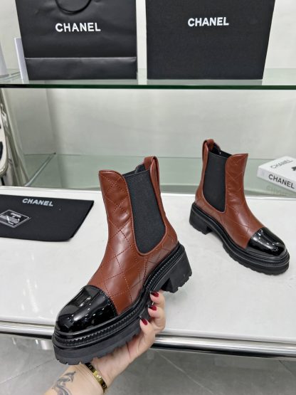 Chanel embroidered thick-soled brown versatile Chelsea boots - Image 5