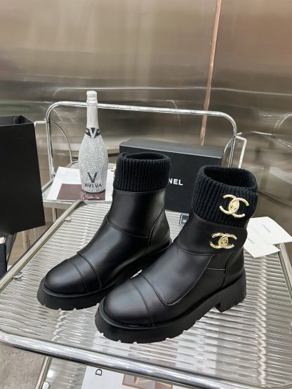 Chanel black autumn and winter leather boots - Image 5