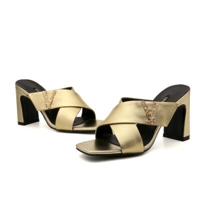 VERSACE chunky heel V buckle sandals high heels - Image 5