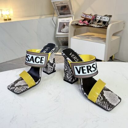 VERSACE square toe block heel sandals high heels - Image 5