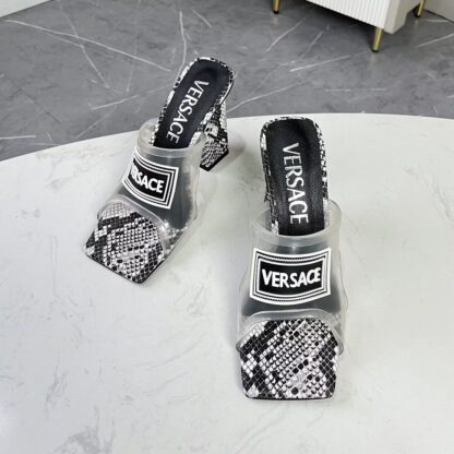 VERSACE square toe block heel sandals high heels - Image 5