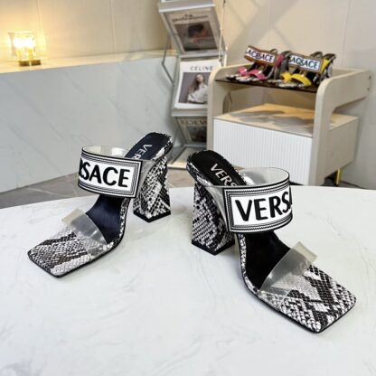 VERSACE square toe block heel sandals high heels - Image 5