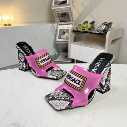 VERSACE square toe block heel sandals high heels - Image 5