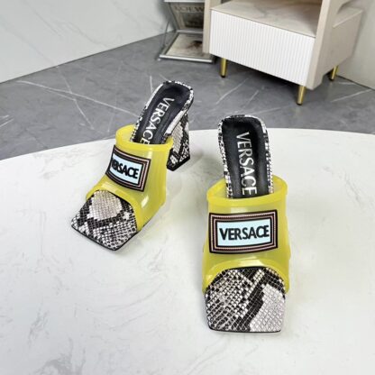 VERSACE square toe block heel sandals high heels - Image 5