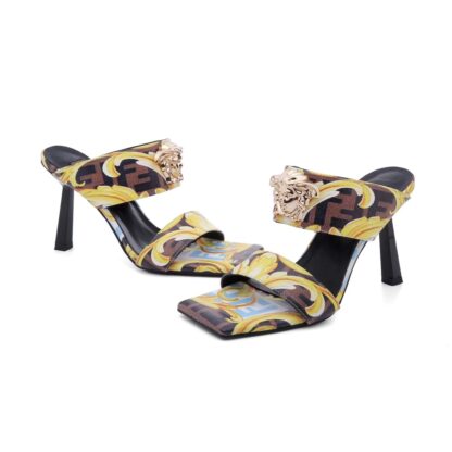 VERSACE Minimalist Comfortable Square Toe High Heels Sandals - Image 5