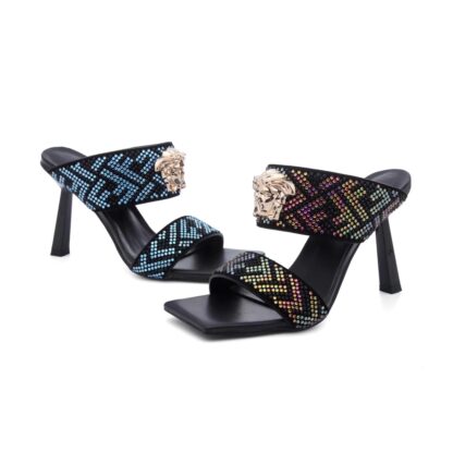 VERSACE Simple Comfortable Rhinestone High Heels Sandals - Image 5