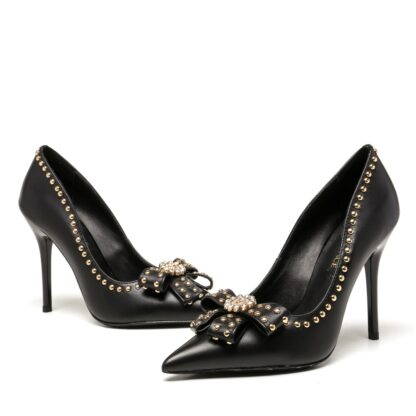 VERSACE Gold Stud Bow High Heels - Image 5