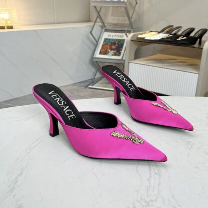 VERSACE exquisite luxurious large V buckle pointed toe fashionable high heels - Image 5
