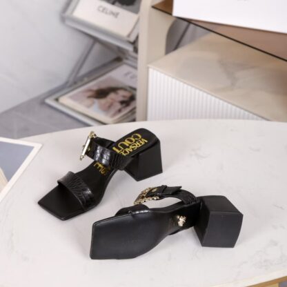 VERSACE Fashion Square Toe Chunky Heel Sandals High Heels - Image 5