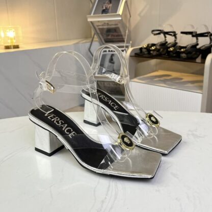 VERSACE new square toe chunky heel sandals high heels - Image 5