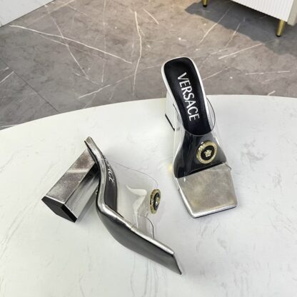 VERSACE new square toe chunky heel sandals high heels - Image 5
