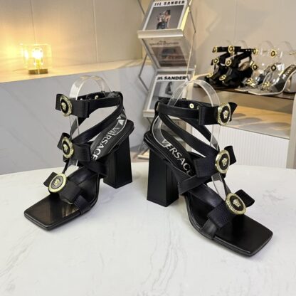 VERSACE new square toe chunky heel sandals high heels - Image 5
