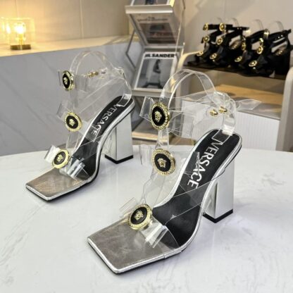 VERSACE new square toe chunky heel sandals high heels - Image 5